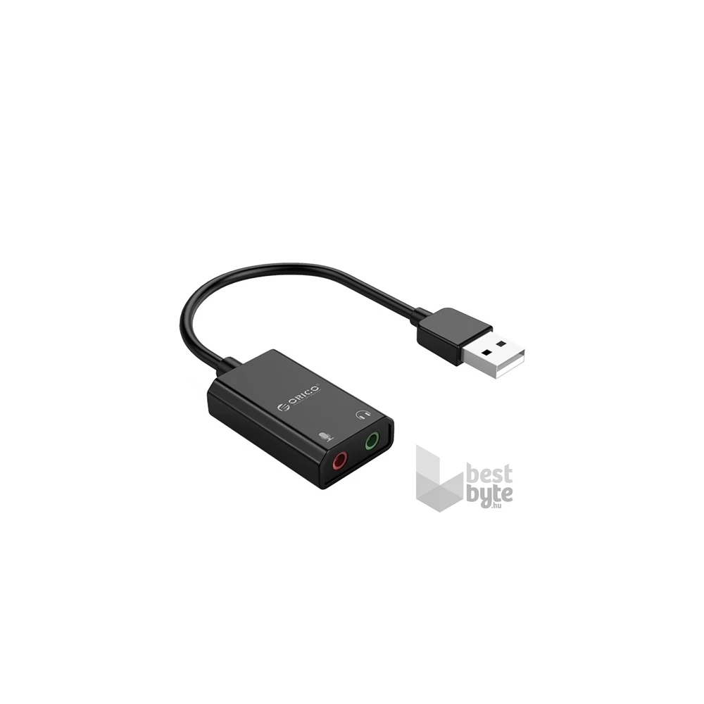 Orico külső hangkártya - SKT2-BK/9/ (Bemenet: USB2.0, Kimenet: 2x 3,5mm Jack: Hang/Mikrofon)