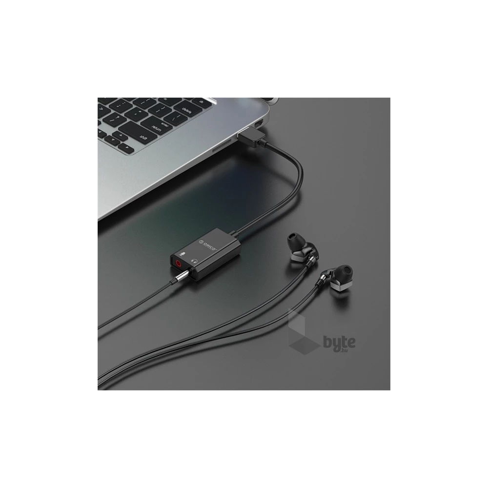 Orico külső hangkártya - SKT2-BK/9/ (Bemenet: USB2.0, Kimenet: 2x 3,5mm Jack: Hang/Mikrofon)