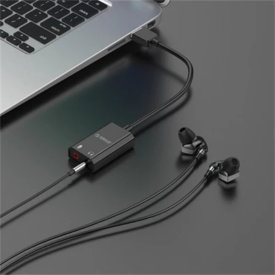 Orico külső hangkártya - SKT2-BK/9/ (Bemenet: USB2.0, Kimenet: 2x 3,5mm Jack: Hang/Mikrofon)