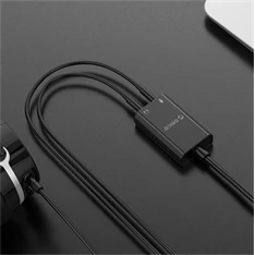 Orico külső hangkártya - SKT2-BK/9/ (Bemenet: USB2.0, Kimenet: 2x 3,5mm Jack: Hang/Mikrofon)