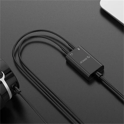 Orico külső hangkártya - SKT2-BK/9/ (Bemenet: USB2.0, Kimenet: 2x 3,5mm Jack: Hang/Mikrofon)