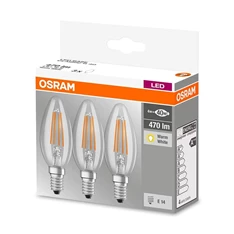 Osram Base átlátszó üveg búra/4W/470lm/2700K/E14/dobozos LED gyertya izzó 3 db