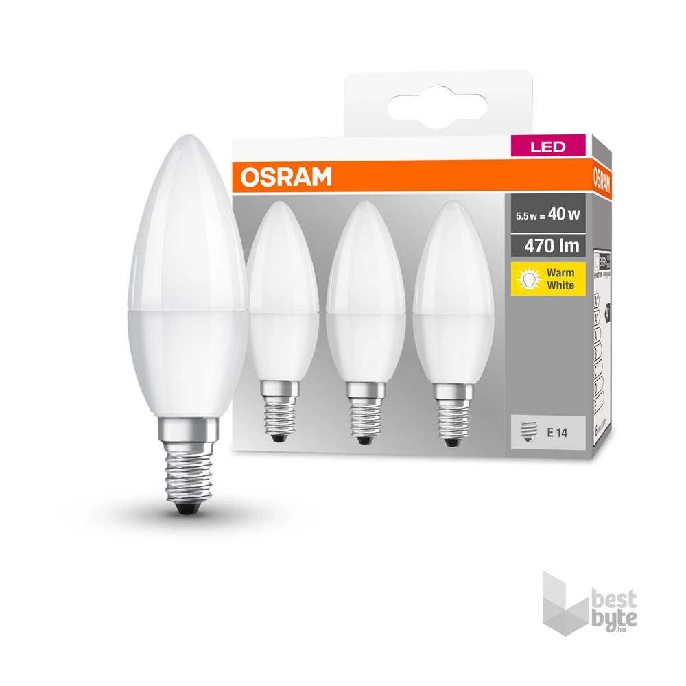 Osram Base matt műanyag búra/5W/470lm/2700K/E14/dobozos LED gyertya izzó 3 db