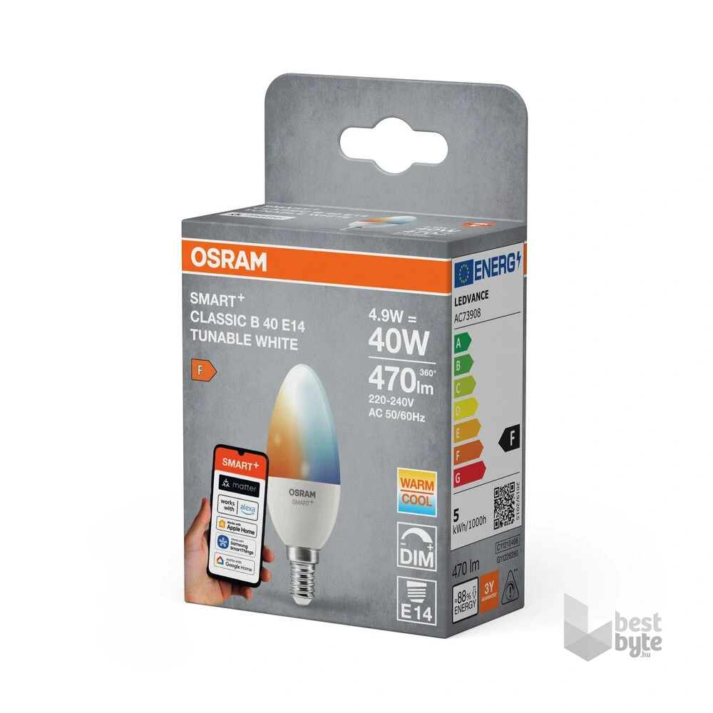 Osram SMART+ MATTER B40 gyertya, állíth.színhőm, 2700K,matt, E14 fényforrás