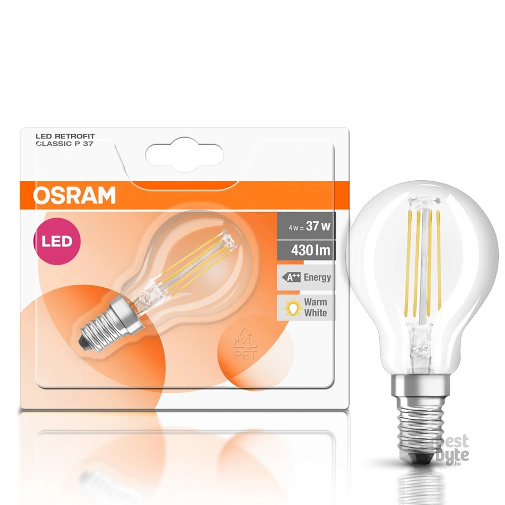 Osram Star átlátszó üveg búra/4W/470lm/2700K/E14 LED kisgömb izzó