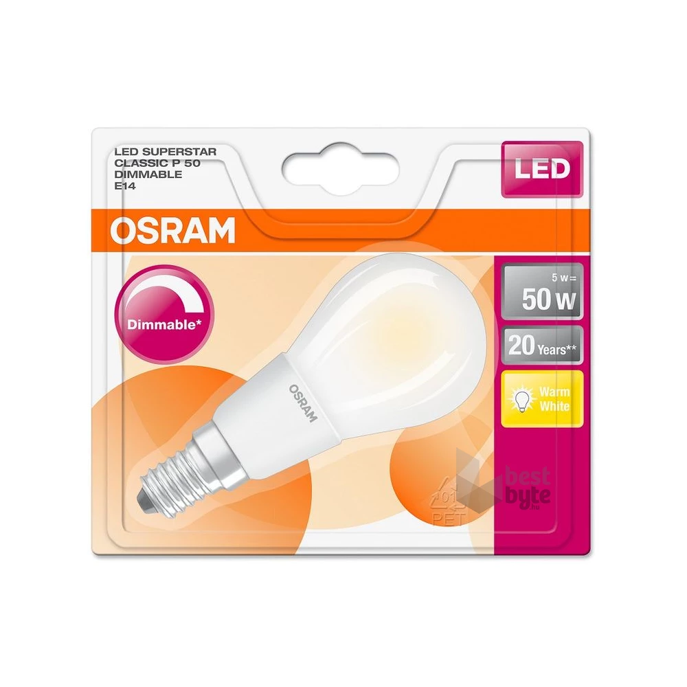 Osram Superstar opál üveg búra/6,5W/806lm/2700K/E14  szabályozható LED kisgömb izzó