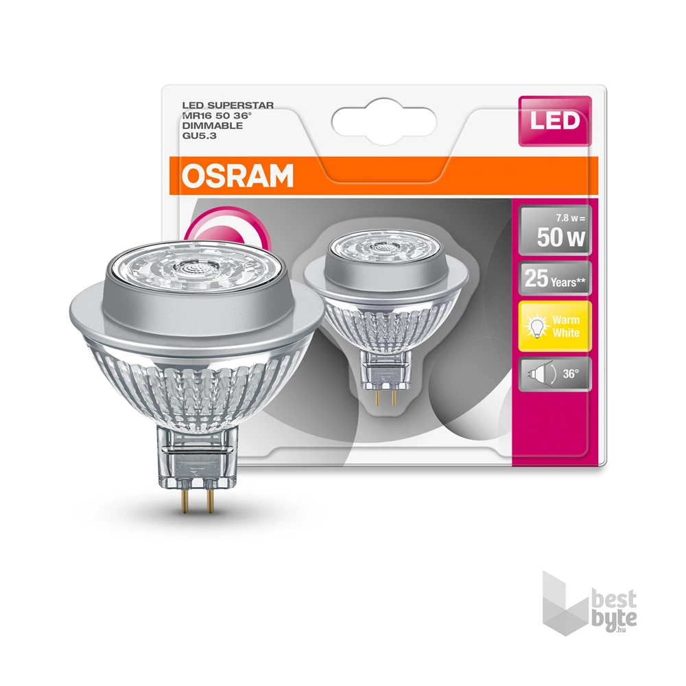 Osram Superstar MR16 üveg ház/7,8W/621lm/2700K/GU5.3 dimmelhető LED spot izzó