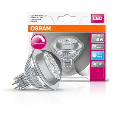 Osram Superstar MR16 üveg ház/7,8W/621lm/4000K/GU5.3 dimmelhető LED spot izzó