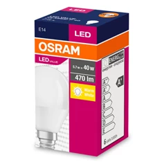 Osram Value opál meleg fehér/5W/470lm/2700K/E14 LED kisgömb izzó