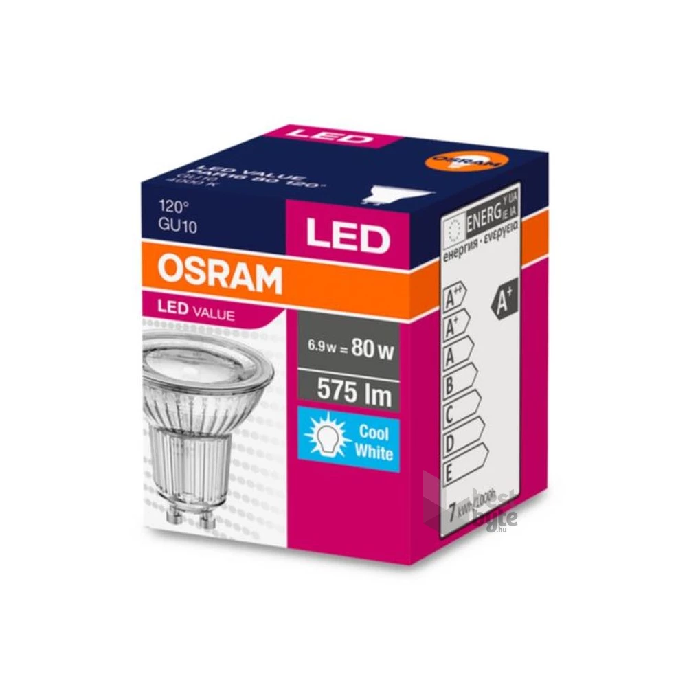 Osram Value PAR16 üveg ház/6,9W/575lm/4000K/GU10/230V/hideg fehér/120fok LED spot izzó