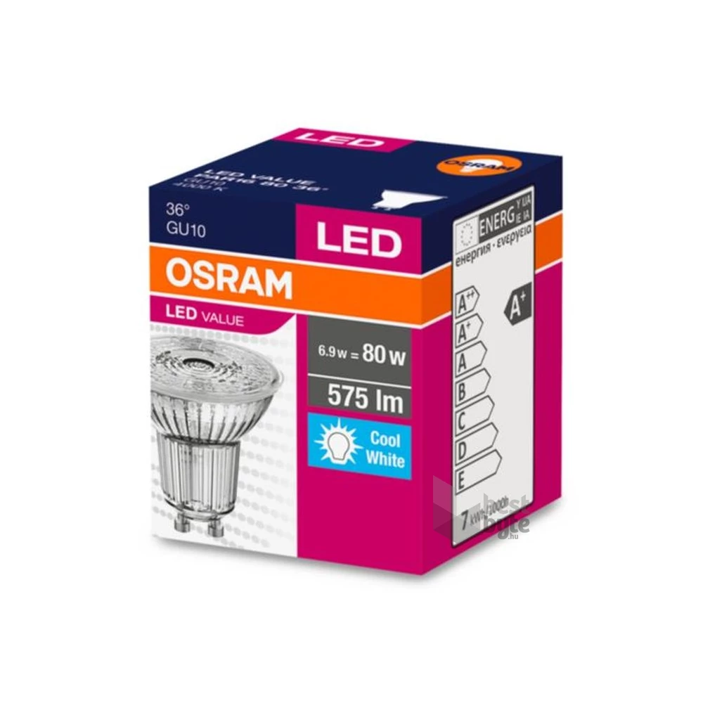 Osram Value PAR16 üveg ház/6,9W/575lm/4000K/GU10/230V/hideg fehér/36fok LED spot izzó