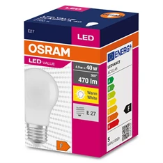 Osram Value opál búra/4,9W/827lm/2700K/E27 LED körte izzó