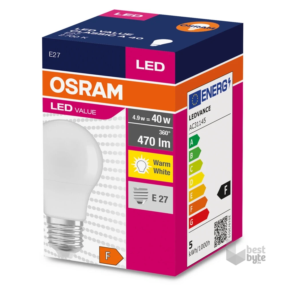 Osram Value opál búra/4,9W/827lm/2700K/E27 LED körte izzó