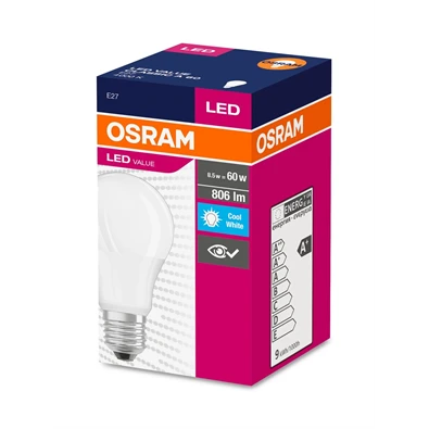 Osram Value opál búra/8,5W/840lm/4000K/E27 LED körte izzó