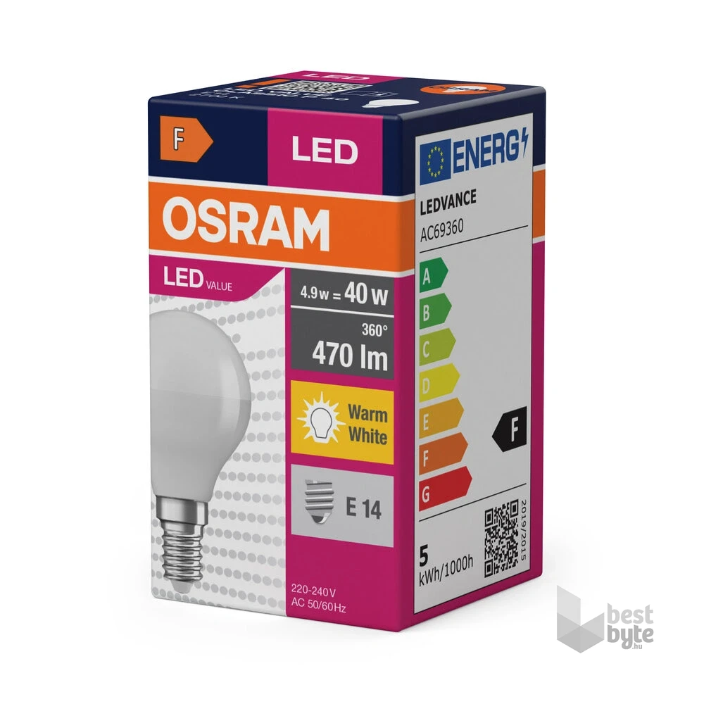Osram Value opál meleg fehér/4,9W/827lm/2700K/E14 LED kisgömb izzó