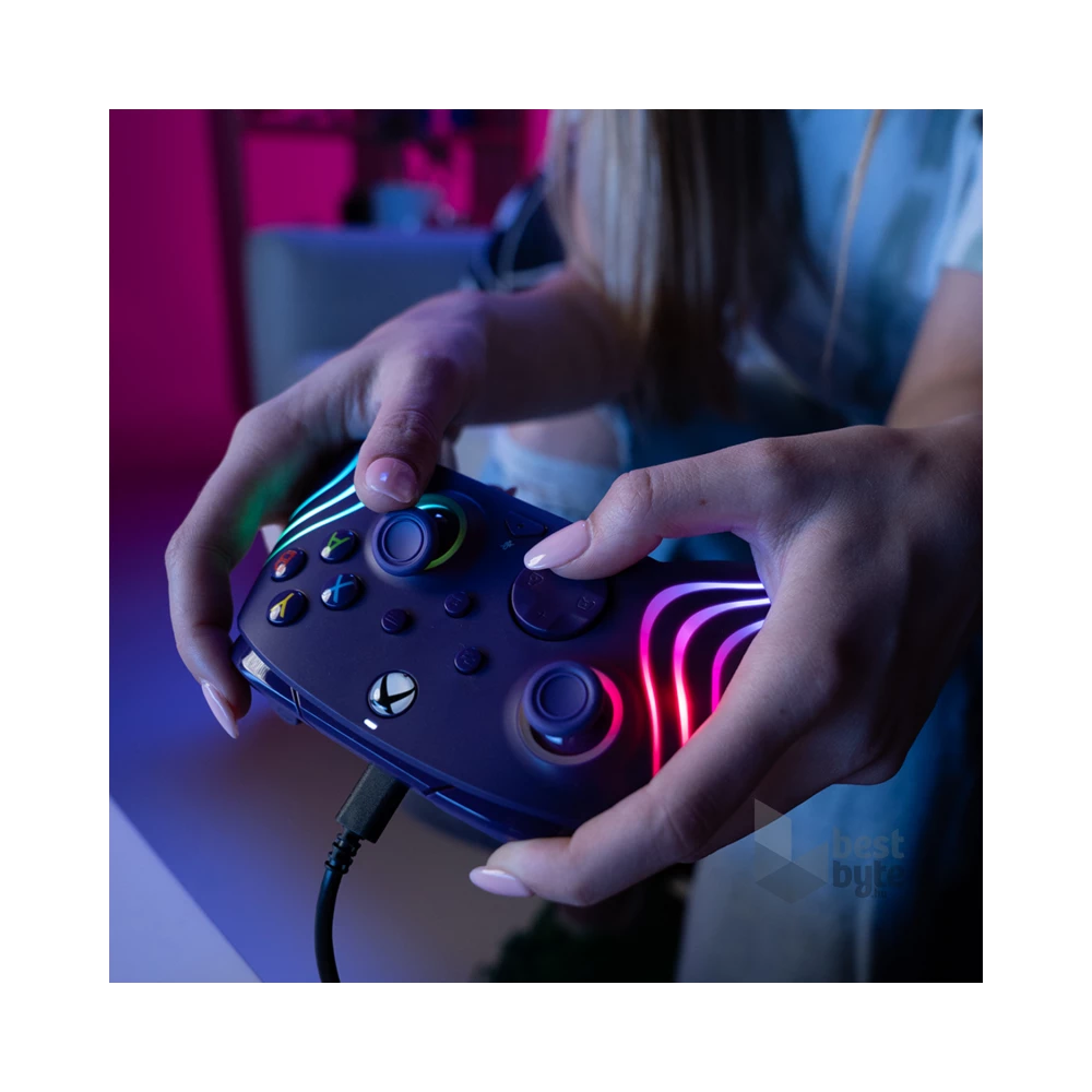 PDP 049-024-PR Afterglow Wave Xbox Series X|S/Xbox One/PC vezetékes RGB LED lila kontroller