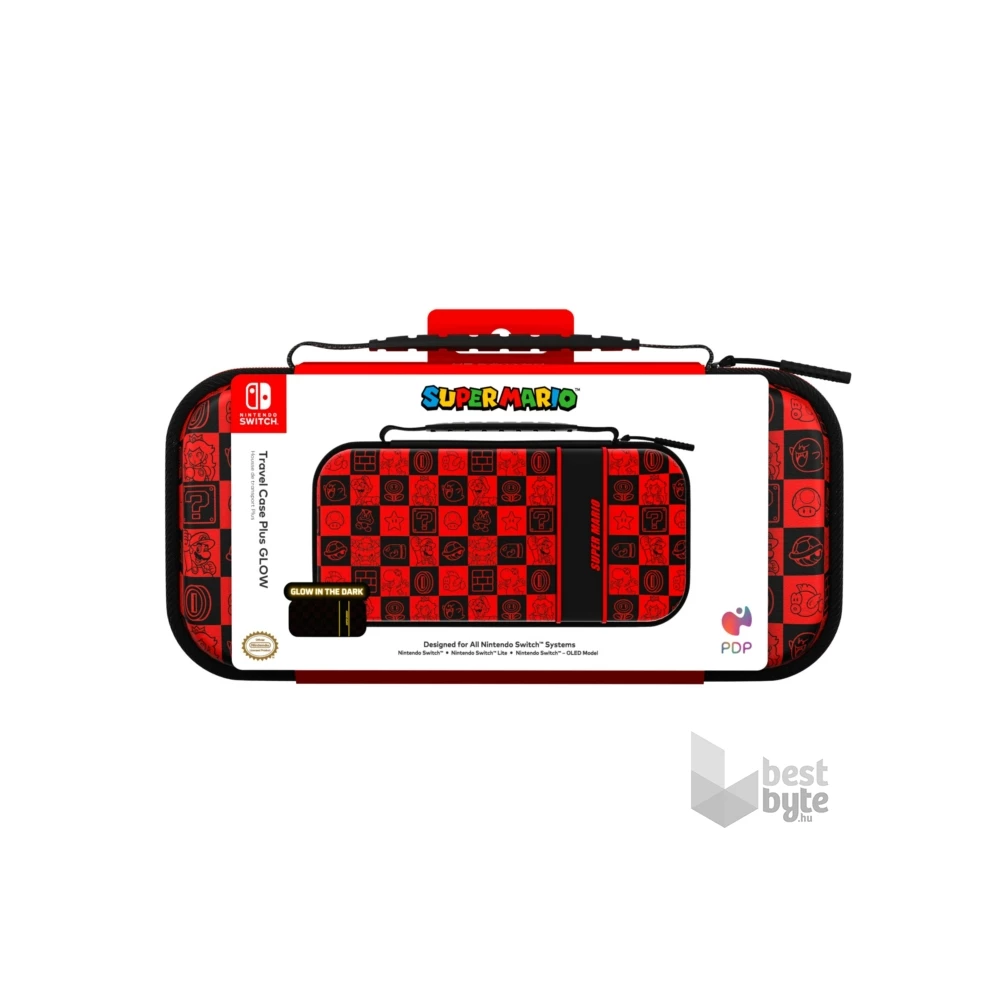 PDP 500-224-SPIG Plus Glow Nintendo Switch/Lite/OLED Mario Icon Glow in the Dark utazótok