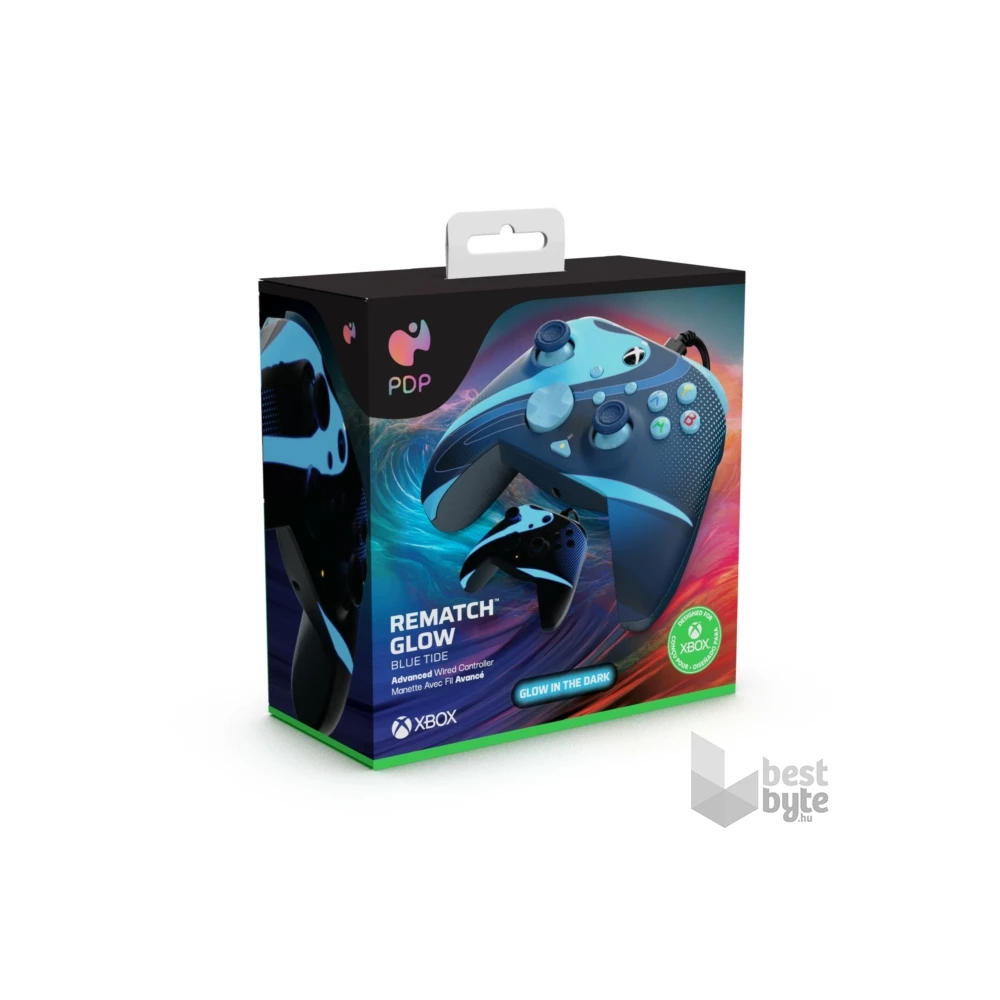 PDP 049-023-BLTD Rematch Glow Adevanced Xbox Series X|S/Xbox One/PC vezetékes Blue Tide Glow in the Dark kontroller