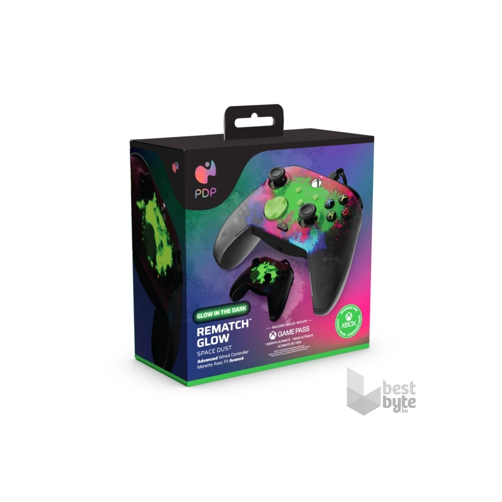 PDP 049-023-SPDT Rematch Glow Adevanced Xbox Series X|S/Xbox One/PC vezetékes Space Dust Glow in the Dark kontroller