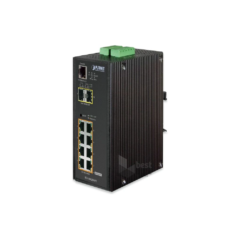PLANET IGS-10020HPT DIN sínre szerelhető 8port GbE LAN menedzselhető ipari PoE switch