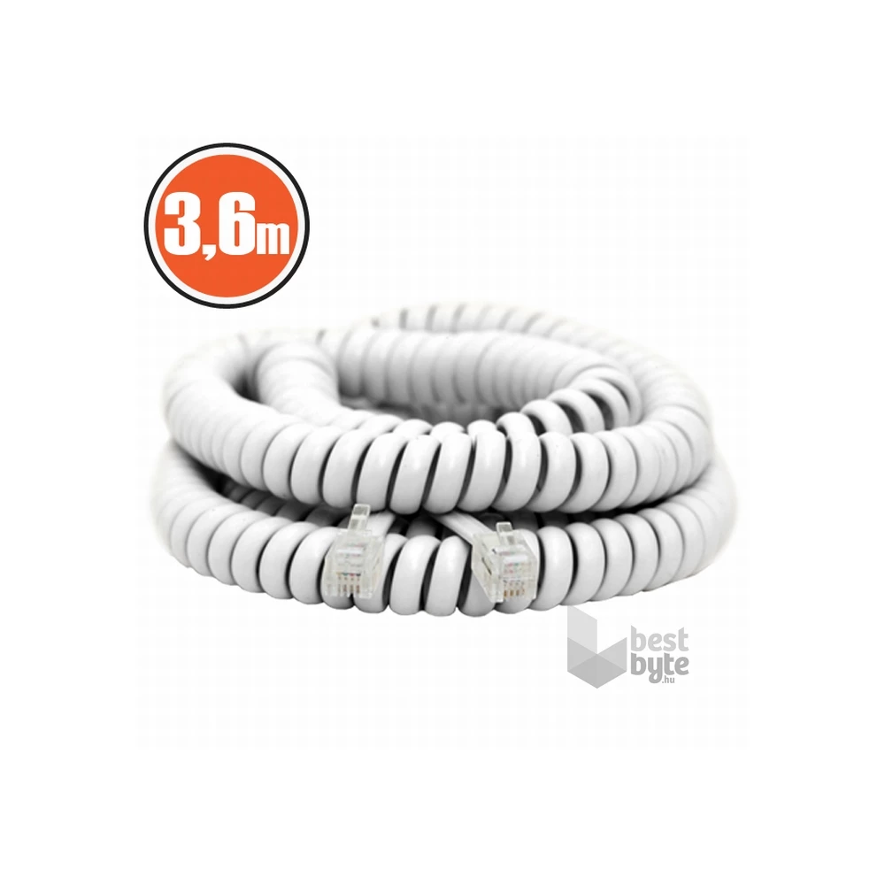 PRC 20104 4P4C spirál telefonvezeték 3,6m fehér