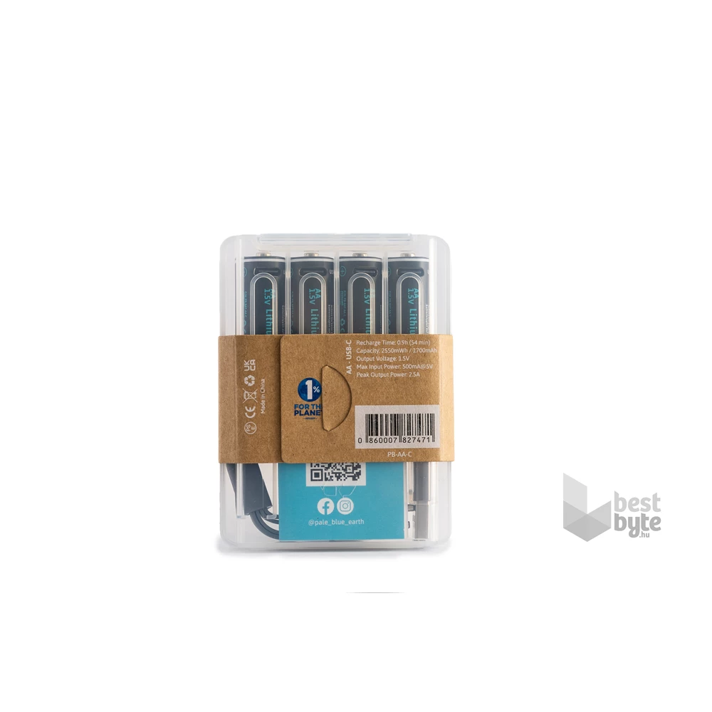 Paleblue PB-AA-C 4xAA 2000mAh USB-C újratölthető ceruza akkumulátor + töltőkábel