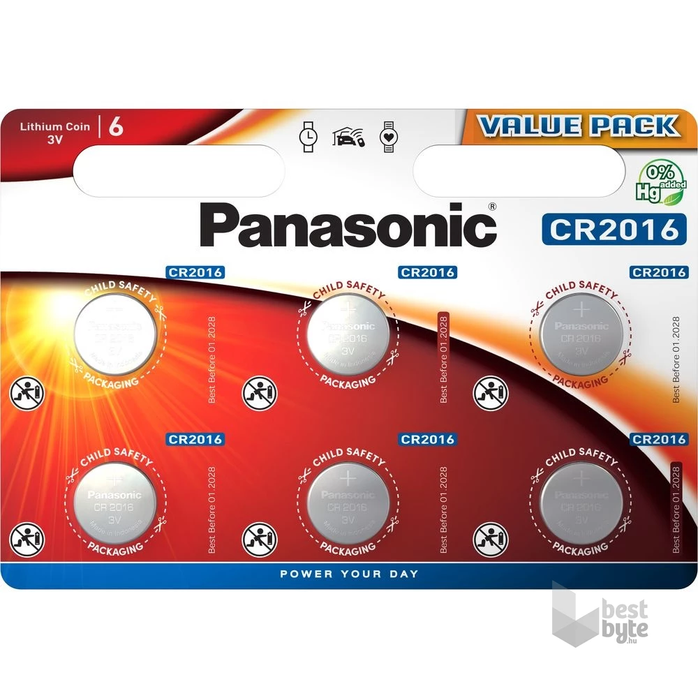 Panasonic CR2016 3V lítium gombelem 6db/csomag