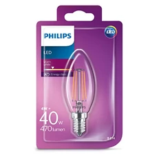 Philips filament LED gyertya izzó Classic 4W E14 470lm 2700K átlátszó