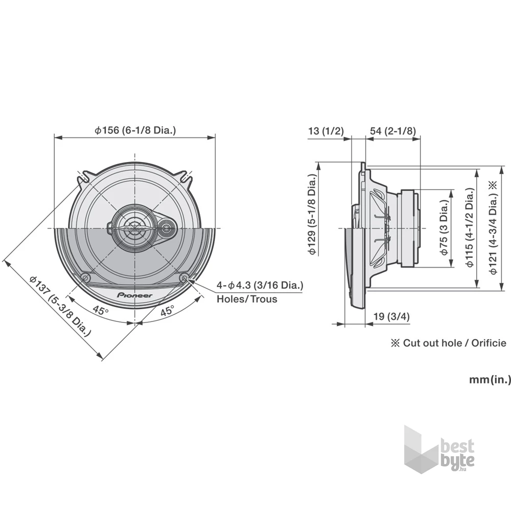 Pioneer TS-A1371F 13 cm 3 utas koaxiális autós hangszóró pár