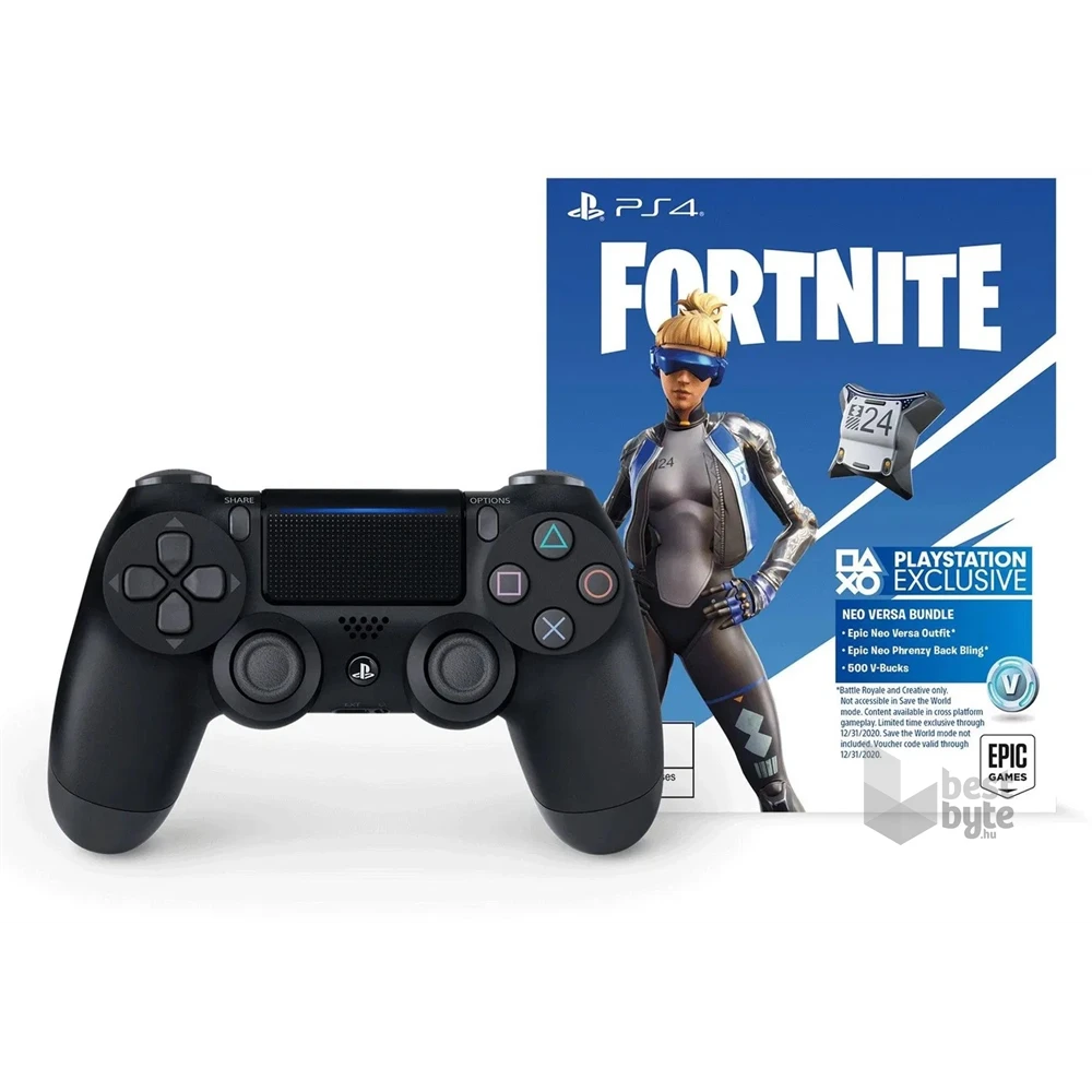 PlayStation 4 Dualshock 4 V2 Black fekete kontroller + Fortnite Neo Versa csomag