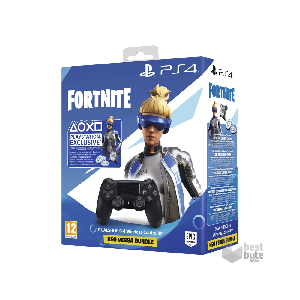 PlayStation 4 Dualshock 4 V2 Black fekete kontroller + Fortnite Neo Versa csomag