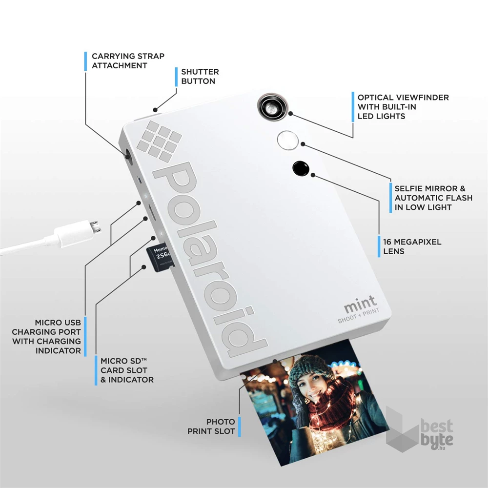 Polaroid Mint P-POLSP02W fehér instant fényképezőgép és fotónyomtató