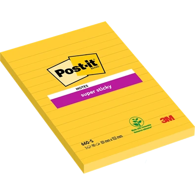 Post-it Super Sticky 102x152mm vonalas 90 lapos nárciszsárga jegyzettömb 100% PEFC, SGSCH-PEFC-COC-110078