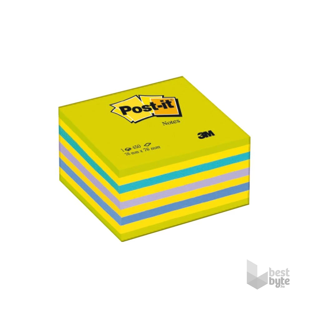3M Post-it neon kék/zöld 76x76mm 450 lapos öntapadó kockatömb