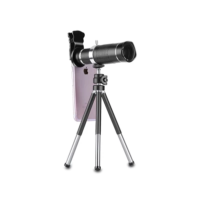 Quazar 20x Mobilscope Zoom fekete univerzális teleobjektív okostelefonokhoz mini fotóállvánnyal