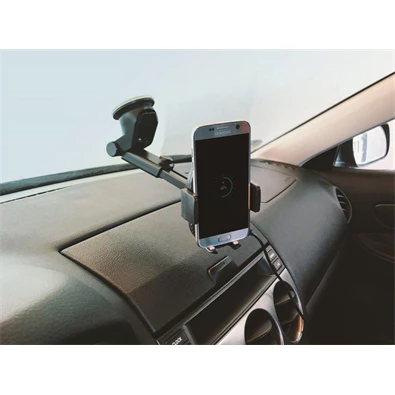 Quazar Q-Car fekete autós telefontartó konzol és vezeték nélküli gyorstöltő