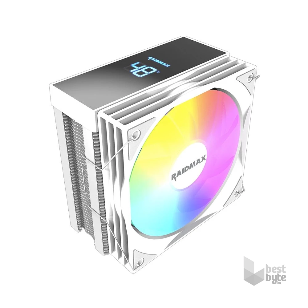 RAIDMAX AM1204W ARGB 120mm fehér hőfok kijelzős processzor hűtő