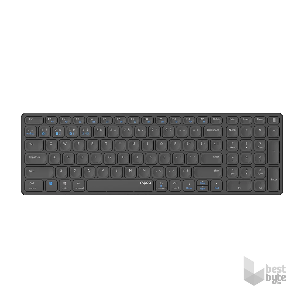 Rapoo 00217472 E9700M Bluetooth (3.0+4.0) + 2,4GHZ fekete vezeték nélküli billentyűzet