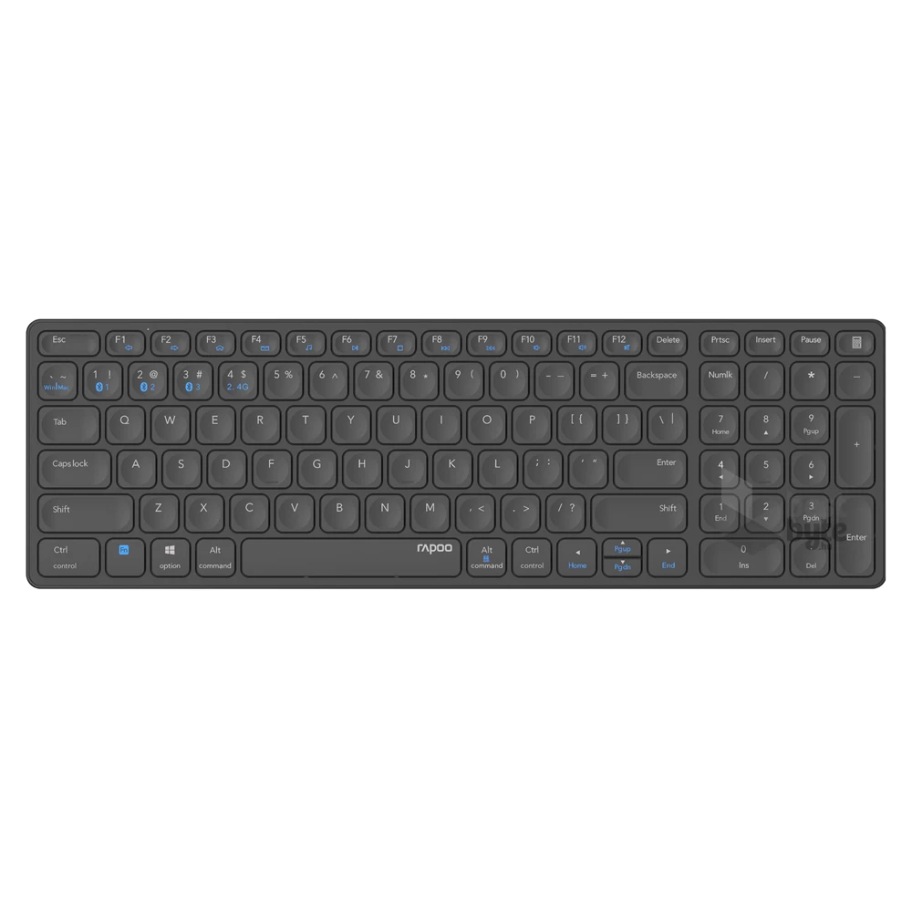 Rapoo 00217472 E9700M Bluetooth (3.0+4.0) + 2,4GHZ fekete vezeték nélküli billentyűzet