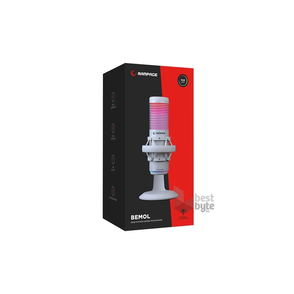Rampage 41148 BEMOL USB PC/MAC/Android fehér RGB mikrofon