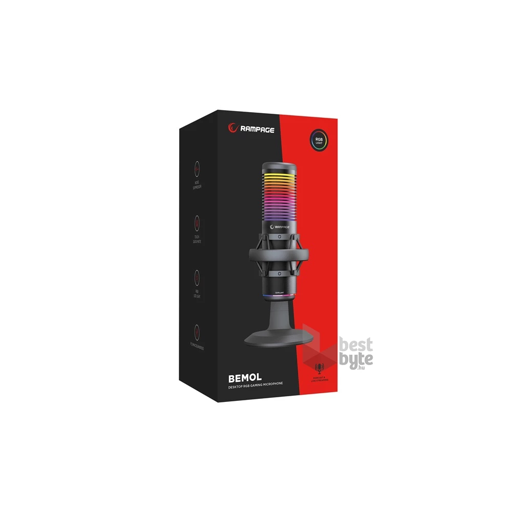 Rampage 41148 BEMOL USB PC/MAC/Android fekete RGB mikrofon