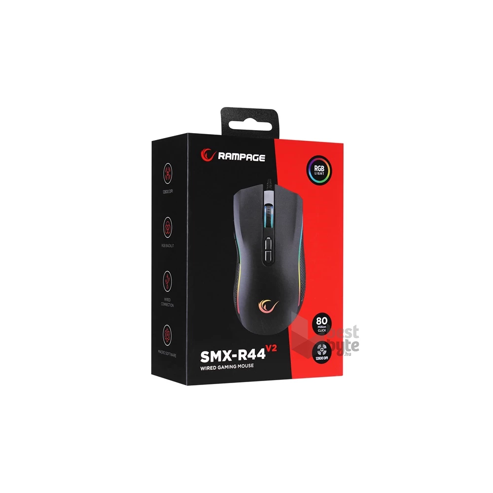 Rampage 41489 SMX-R44 V2 Macro RGB LED fekete vezetékes gamer egér