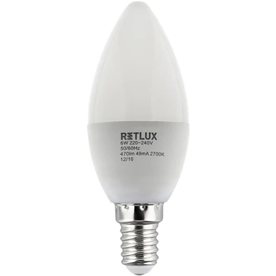 Retlux RLL 259 E14 C37 6W 470 lumen meleg fehér LED gyertya izzó