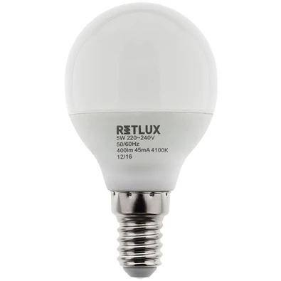Retlux RLL 274 E14 G45 5W 400lumen hideg fehér kis gömb izzó 