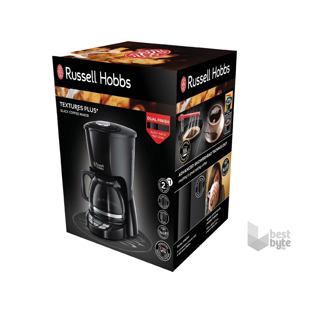Russell Hobbs 22620-56 Textures Plus fekete 10 személyes filteres kávéfőző