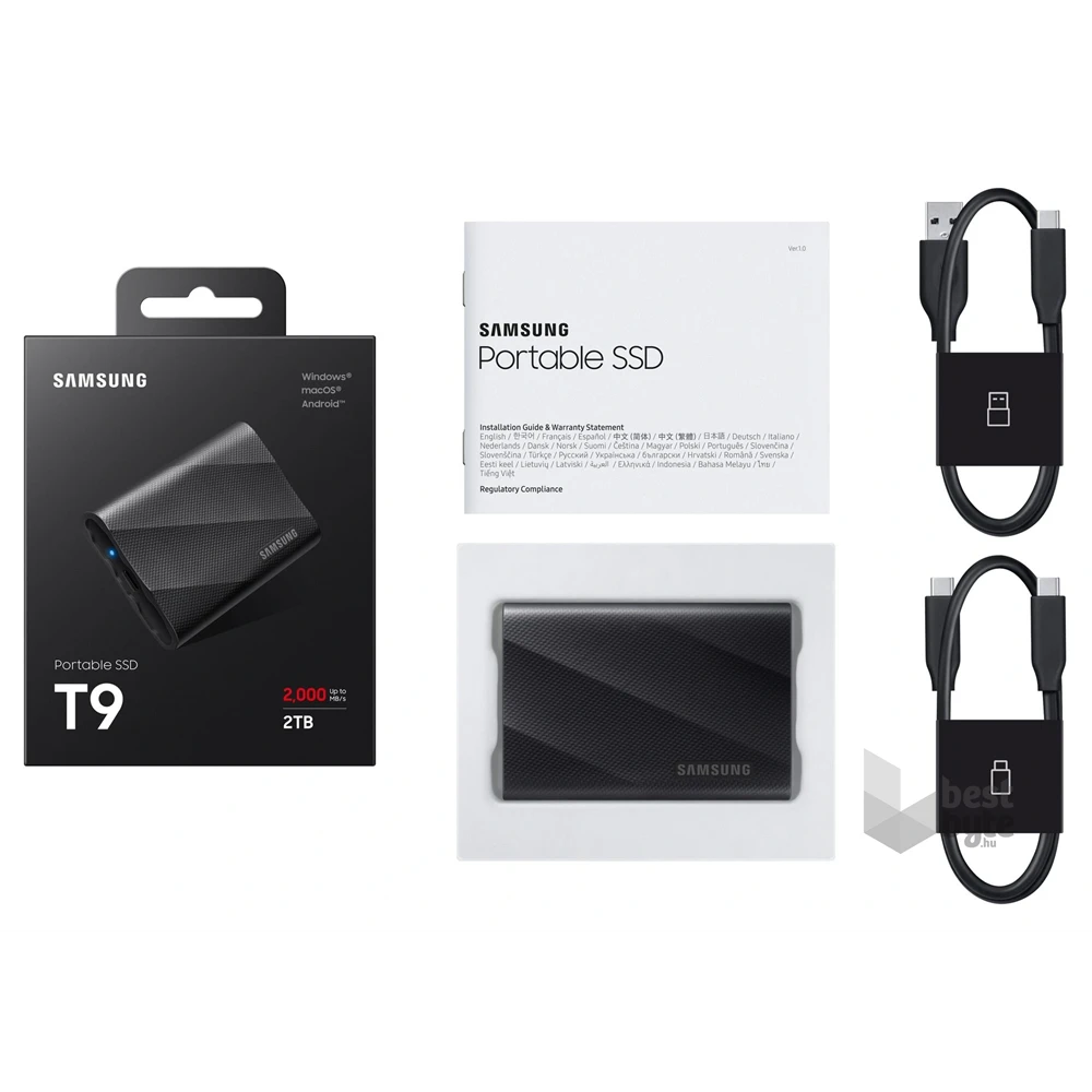 SAMSUNG Portable SSD T9 USB 3.2 Gen 2x2 2TB, Black