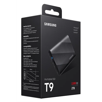 SAMSUNG Portable SSD T9 USB 3.2 Gen 2x2 2TB, Black
