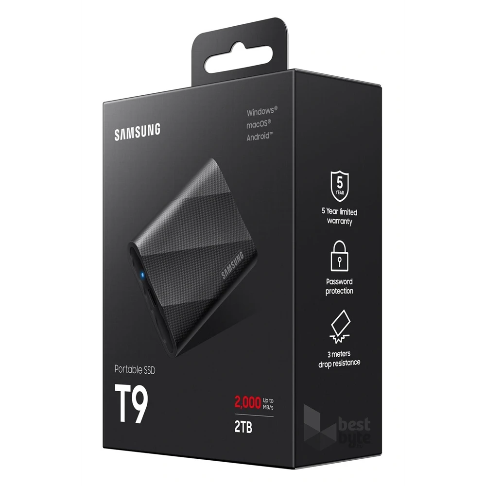 SAMSUNG Portable SSD T9 USB 3.2 Gen 2x2 2TB, Black