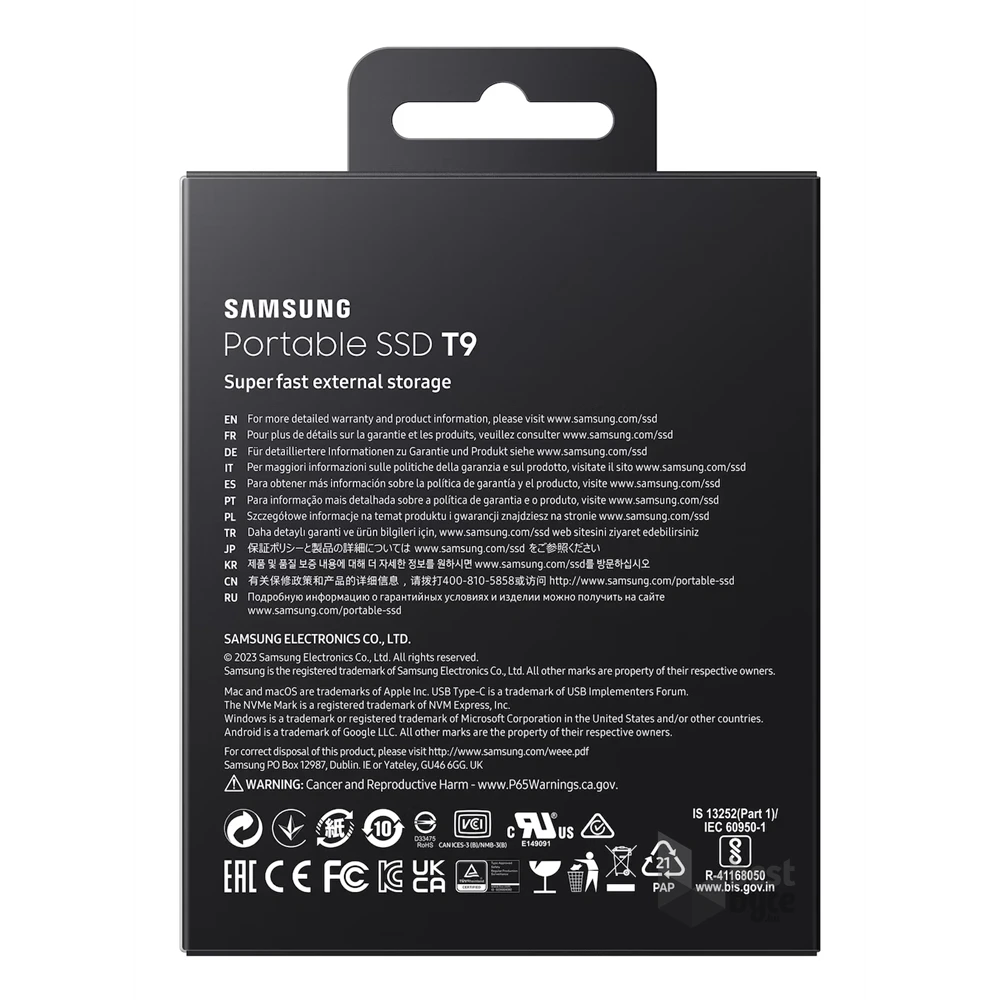 SAMSUNG Portable SSD T9 USB 3.2 Gen 2x2 2TB, Black