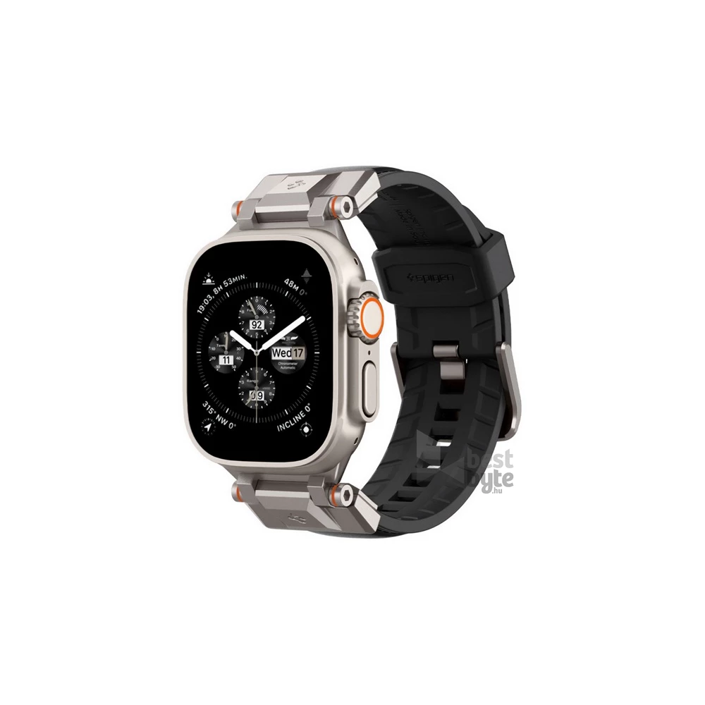 SPIGEN AMP07591 Apple Watch Series 10 46mm / Watch Series 9 45mm / Watch Series 8 45mm fekete bőr hatású óraszíj